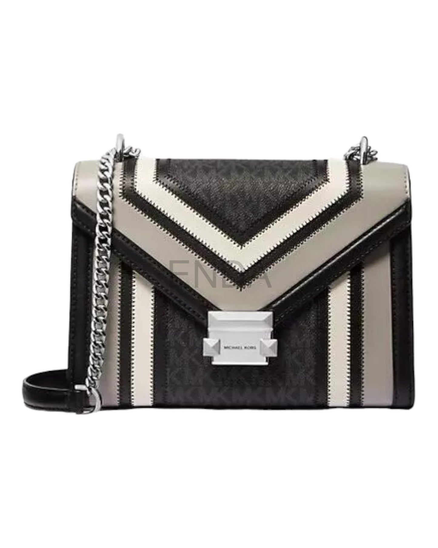 CARTERA WHITNEY NEGRA MONOGRAMA CON LÍNEAS - MK