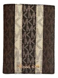 MK Passport Wallet Stripe monograma marron con vainilla