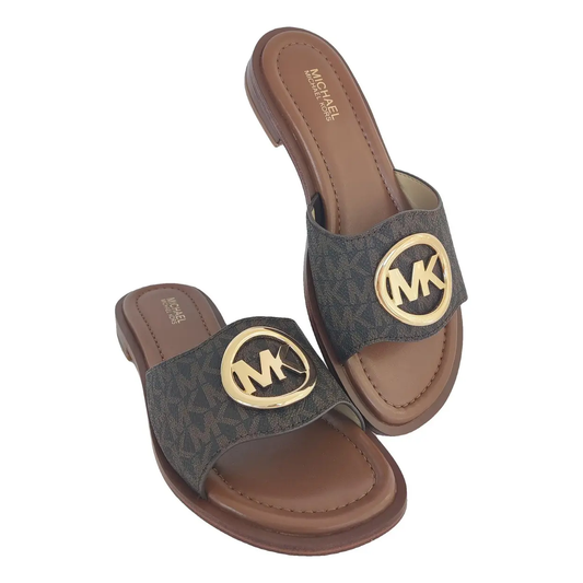 Sandalia  marron  monograma con dorado MK