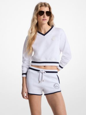 Poleron tejido en mezcla de  algodón Blanco con azul marino MK