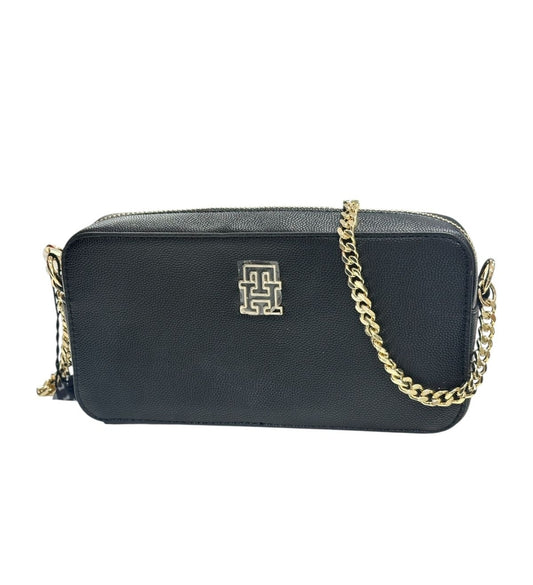 Cartera Tommy Hilfiger negra correa dorada